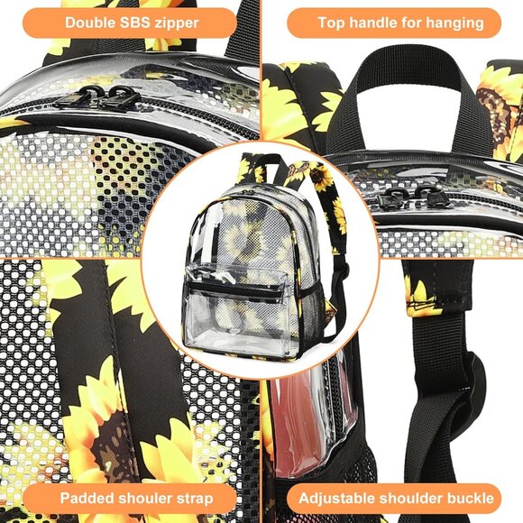 New Beautiful Sunflowers Clear Small Backpack for Girls, Women's (12x12x6) - Picture 7 of 9